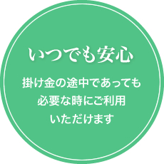 いつでも安心:掛け金の途中であっても必要な時にご利用いただけます